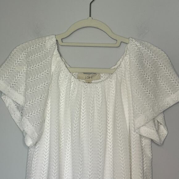 Loft Womens Lace Flutter Sleeve Top Size Small White Lined Stretch Career Preppy - Picture 2 of 9